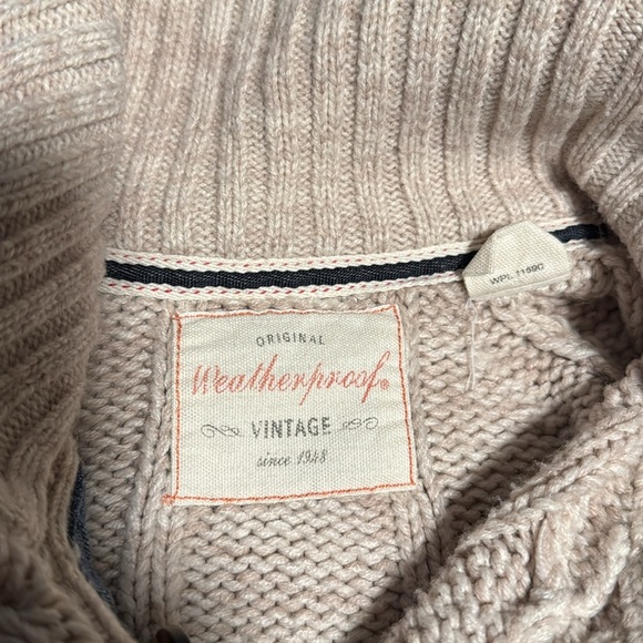 Weatherproof Vintage Men's Large Cable Knit Beige 1/4 Button Pullover Sweater - Picture 10 of 11